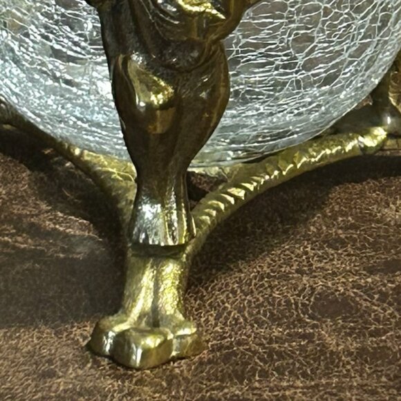 Vintage 3 Leg Brass Cherubs Cupid Pedestal Stand With Crackle Glass Bowl - Picture 5 of 16